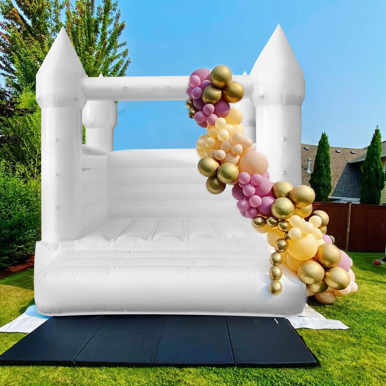 WARSUN Inflatable White Bounce House 13x12x10FT / 4x3.7x3m with Blower All PVC Bouncy House Castle with Large Jumping Area & D-Rings Decorate, Bounce House Castle for Wedding Birthday Party Photography Business