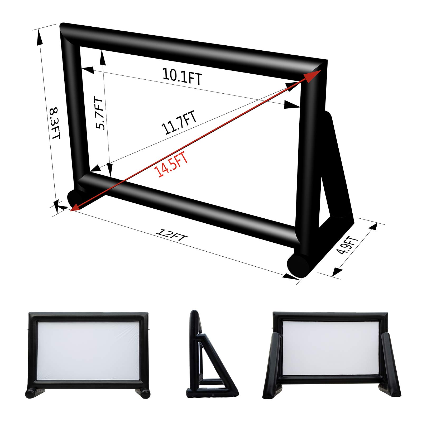 OZIS Upgrade Airtight Movie Screen 14Ft Outdoor Inflatable Movie Screen No Need Power Supply Continuous - Supports Front and Rear Projection