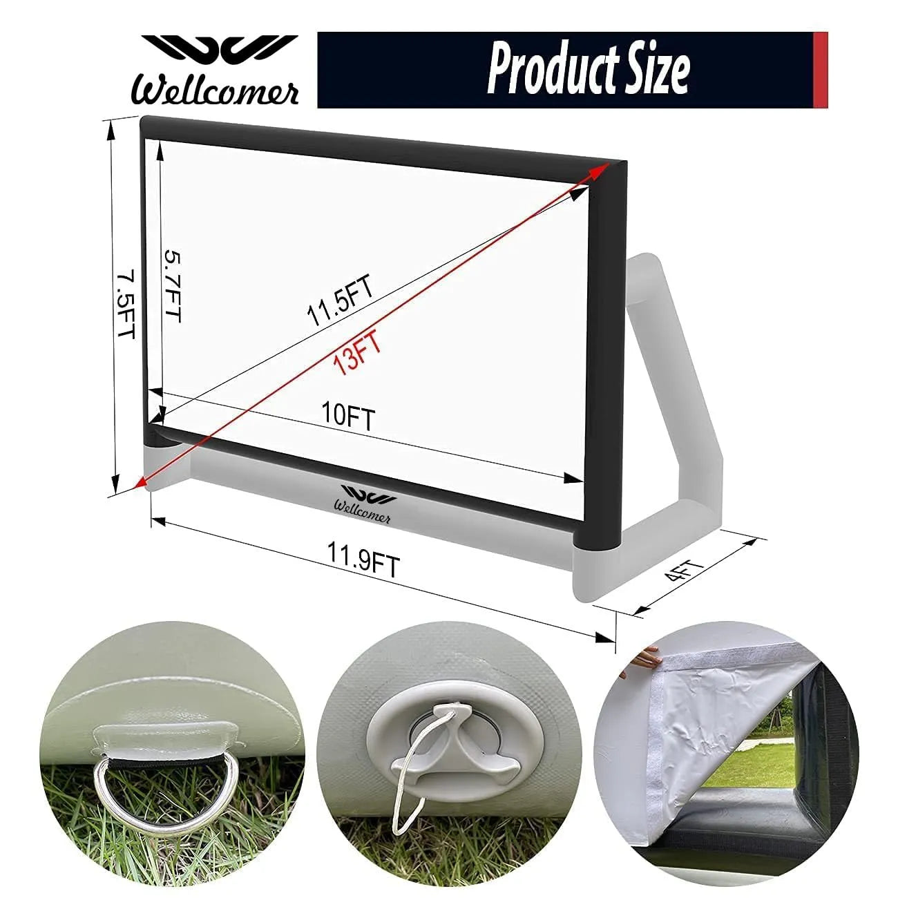 Upgraded Airtight Inflatable Movie Projector Screen 13Ft - No Need to Keep Inflating - Supports Front and Rear Projection