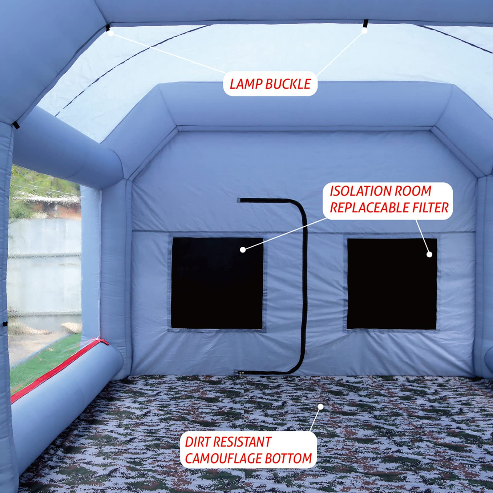 TKLoop Portable Paint Booth 20X13X9Ft with Powerful Blowers (480W+750W), Double Filters Inflatable Spray Paint Booth, Inflatable Paint Booth Tent with Tool Room