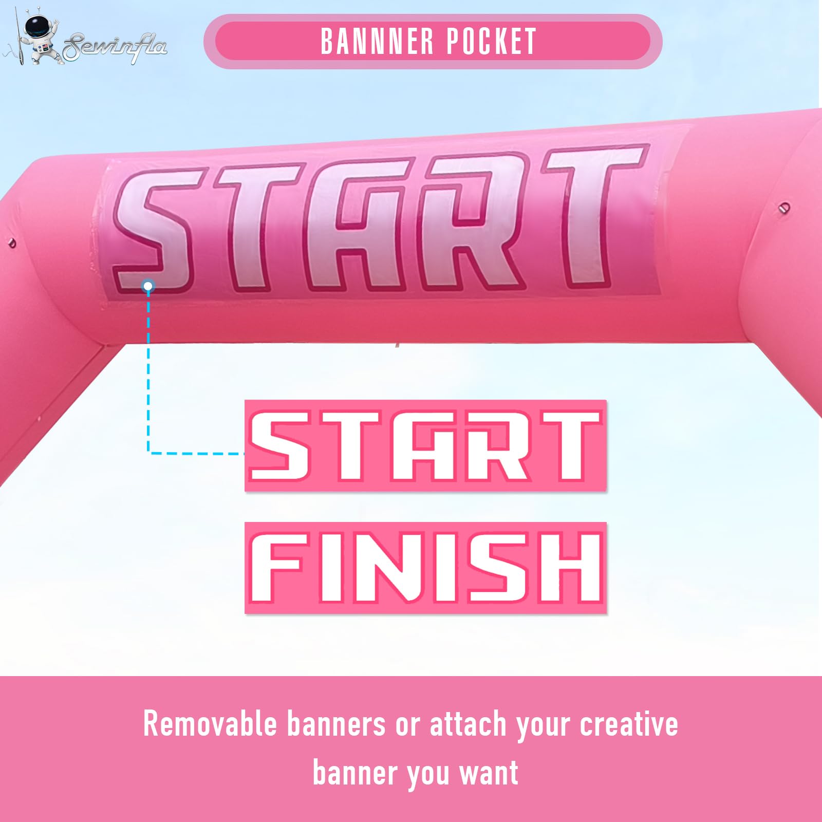 20Ft Inflatable Arch with Start Finish Banner and T-Shaped Base for Races and Events