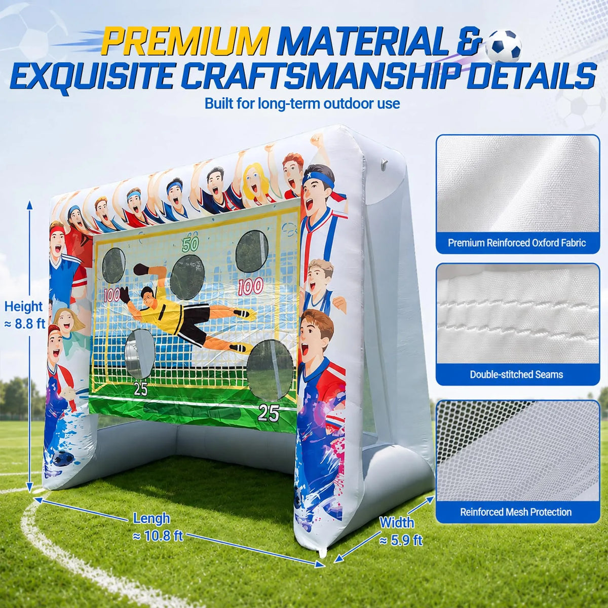 Inflatable Soccer Target Goal Kick Shooting Game 11x6x9Ft for Kids and Adults Outdoor Backyard Games