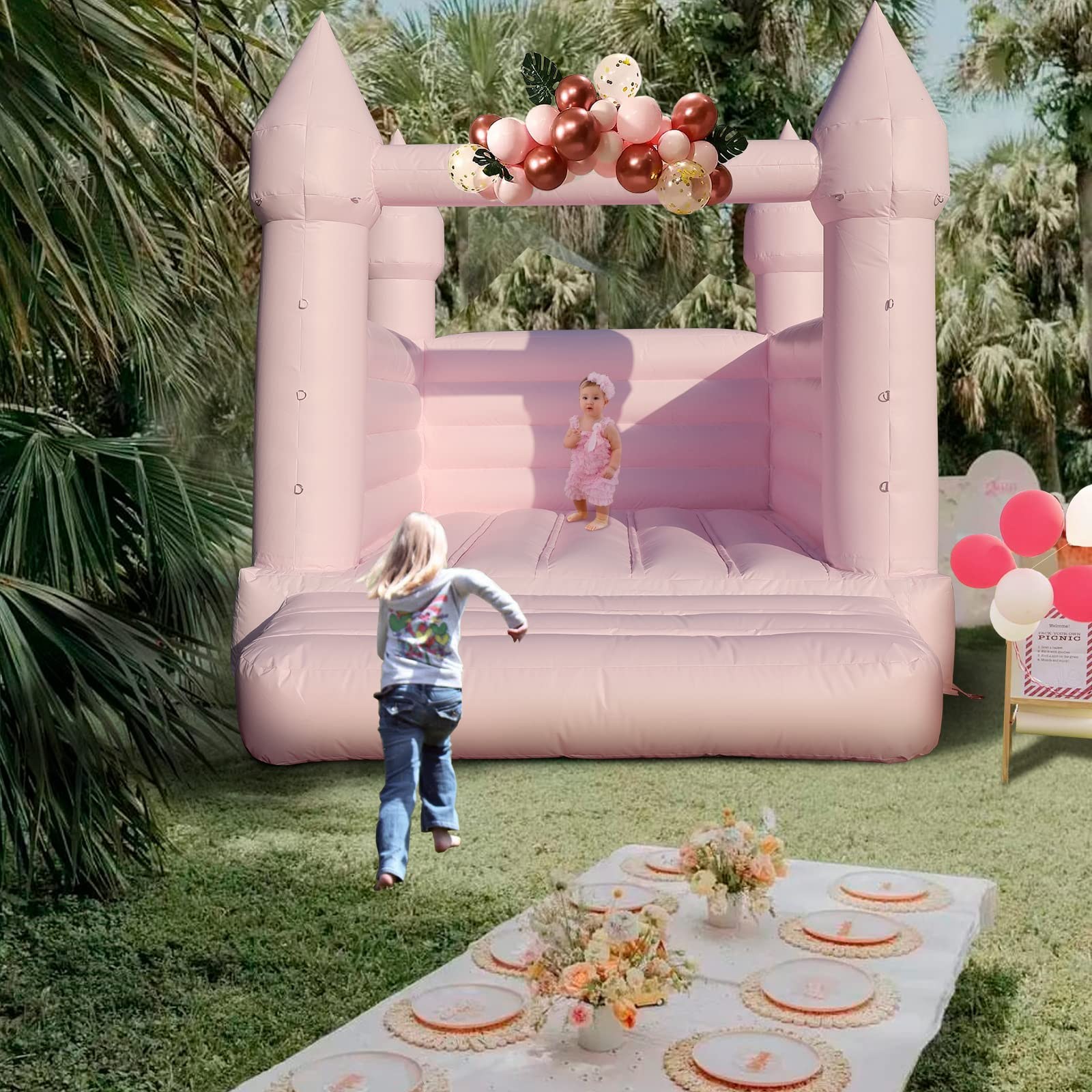 WARSUN Pink Bounce House 13x10x10FT / 4x3x3m with Blower 100% PVC Inflatable Bouncy House Castle with Large Jumping Area & D-Rings Decorate, Bounce House Castle for Wedding Birthday Party Photography Business