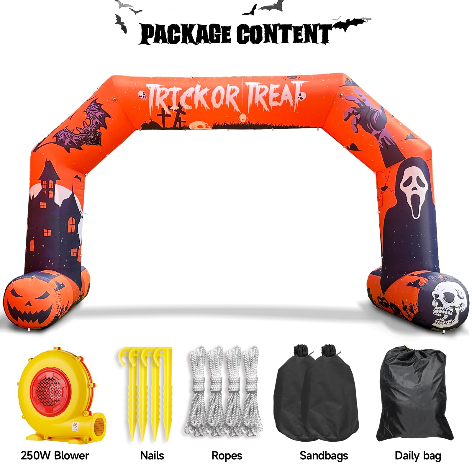 Halloween Orange 20Ft Inflatable Arch Decoration with 250W Blower, Halloween Inflatable Archway for Halloween Outdoor Decoration to Your Pumpkin Patch Entrance