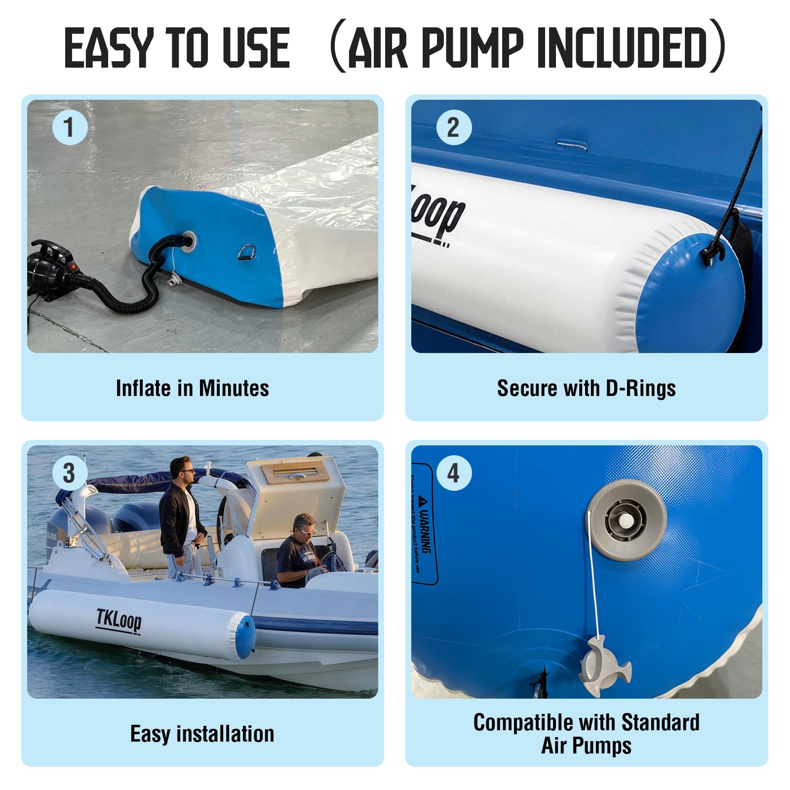 Inflatable Boat Fender Dock Bumper with Electric Pump – Marine-Grade PVC Protection for Pontoon Boats, Yachts & Fishing Boats