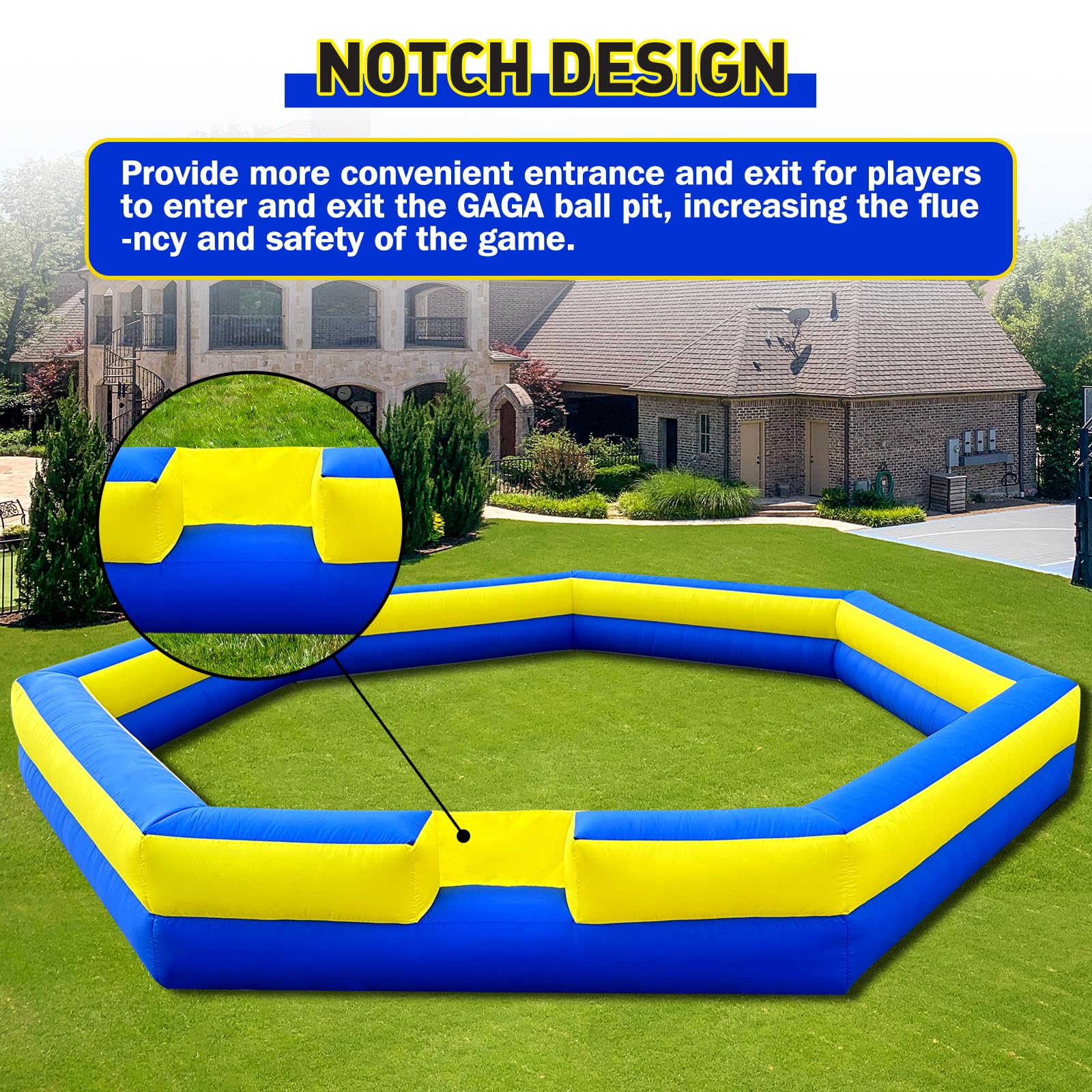 Blue & Yellow Portable Gaga Ball Pit With Built-In Blower 150w Inflatable Gaga Ball Court For Indoor Outdoor School Family Activities Inflatable Sport Games