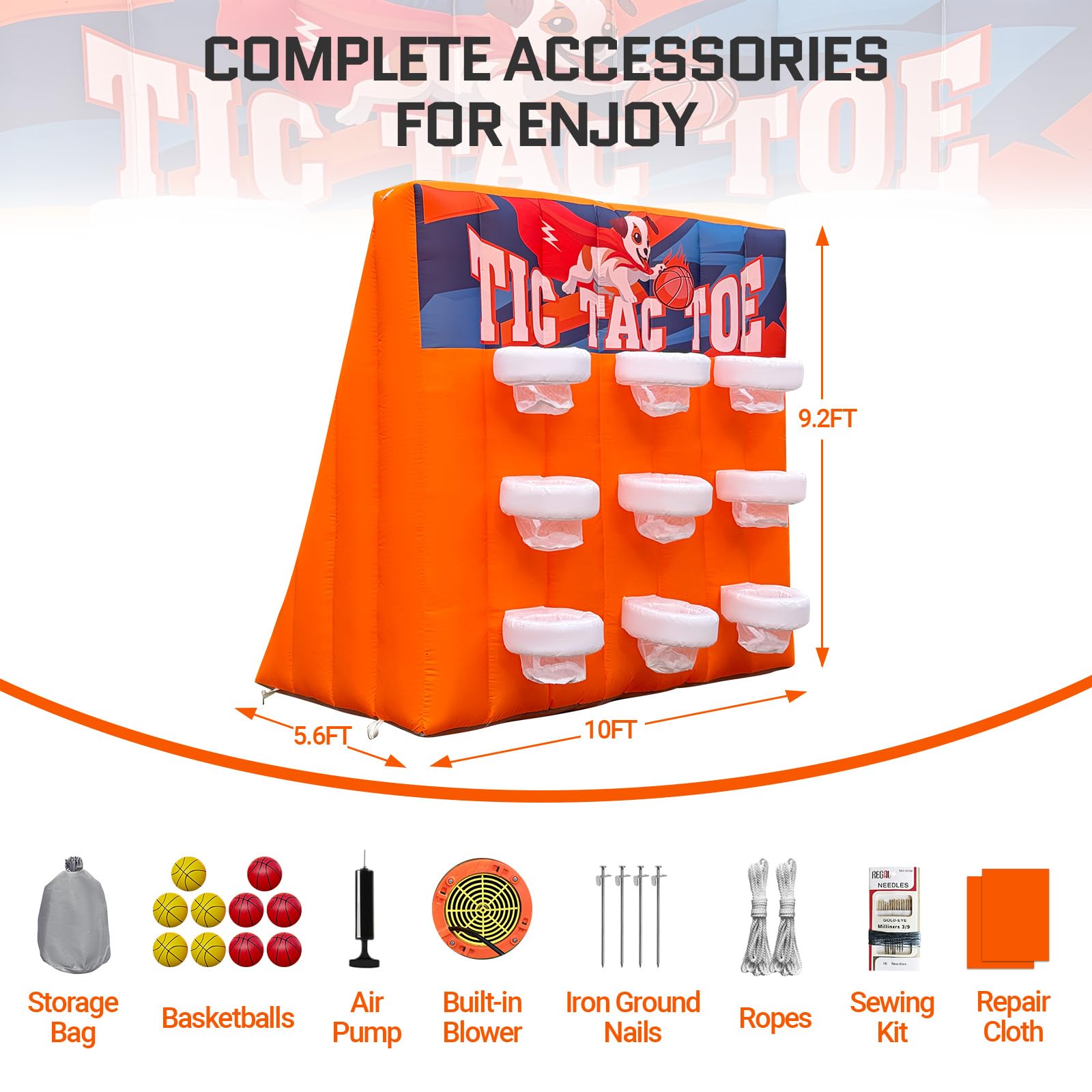 Inflatable Tic-Tac-Toe Basketball Shootout 9-Hoop for Carnival, Party, Event Rental