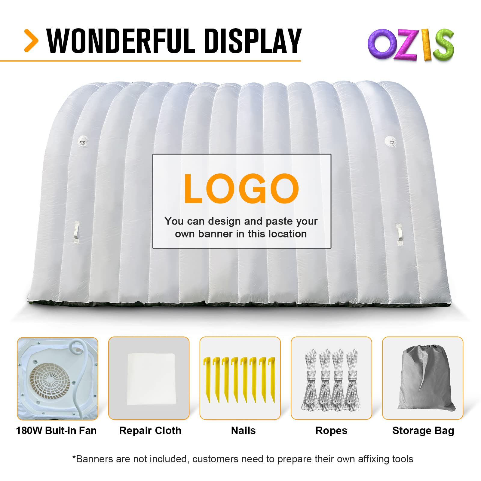 OZIS Inflatable Tunnel Entrance Sports Tunnel with Installed Blower, Football Tunnel Tent for Business Advertising Event Exhibition Promotion,Street,Shop,Supermarket,School(White, 16x10x10ft)