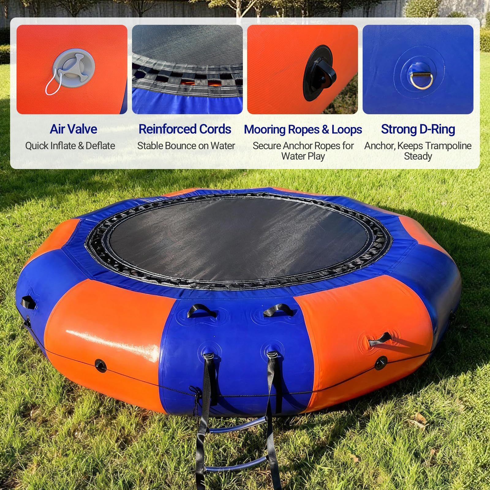 Inflatable Water Trampoline 10Ft Recreational Water Bouncer with Rope Ladder for Lake, Pools