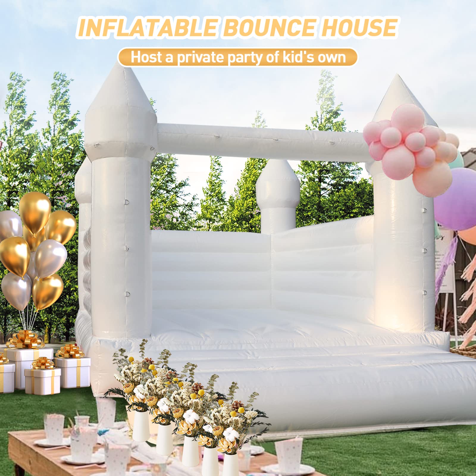 WARSUN Inflatable White Bounce House 13x12x10FT / 4x3.7x3m with Blower All PVC Bouncy House Castle with Large Jumping Area & D-Rings Decorate, Bounce House Castle for Wedding Birthday Party Photography Business