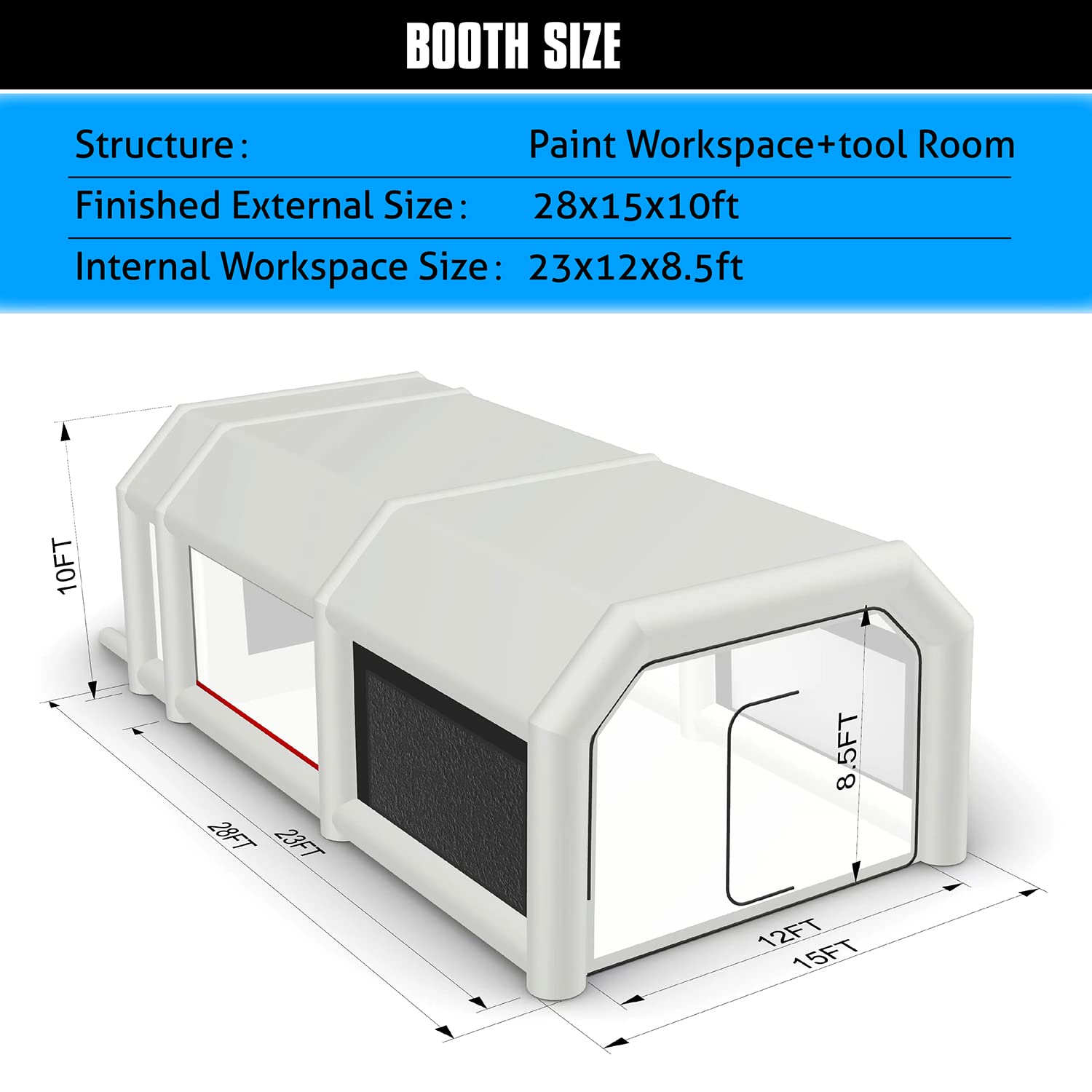 WARSUN Inflatable Paint Booth 28x15x10Ft with Dual-Layer & Oversized Air Filters Portable Paint Booth Inflatable Spray Booth Painting for Car-Blowers Not Included