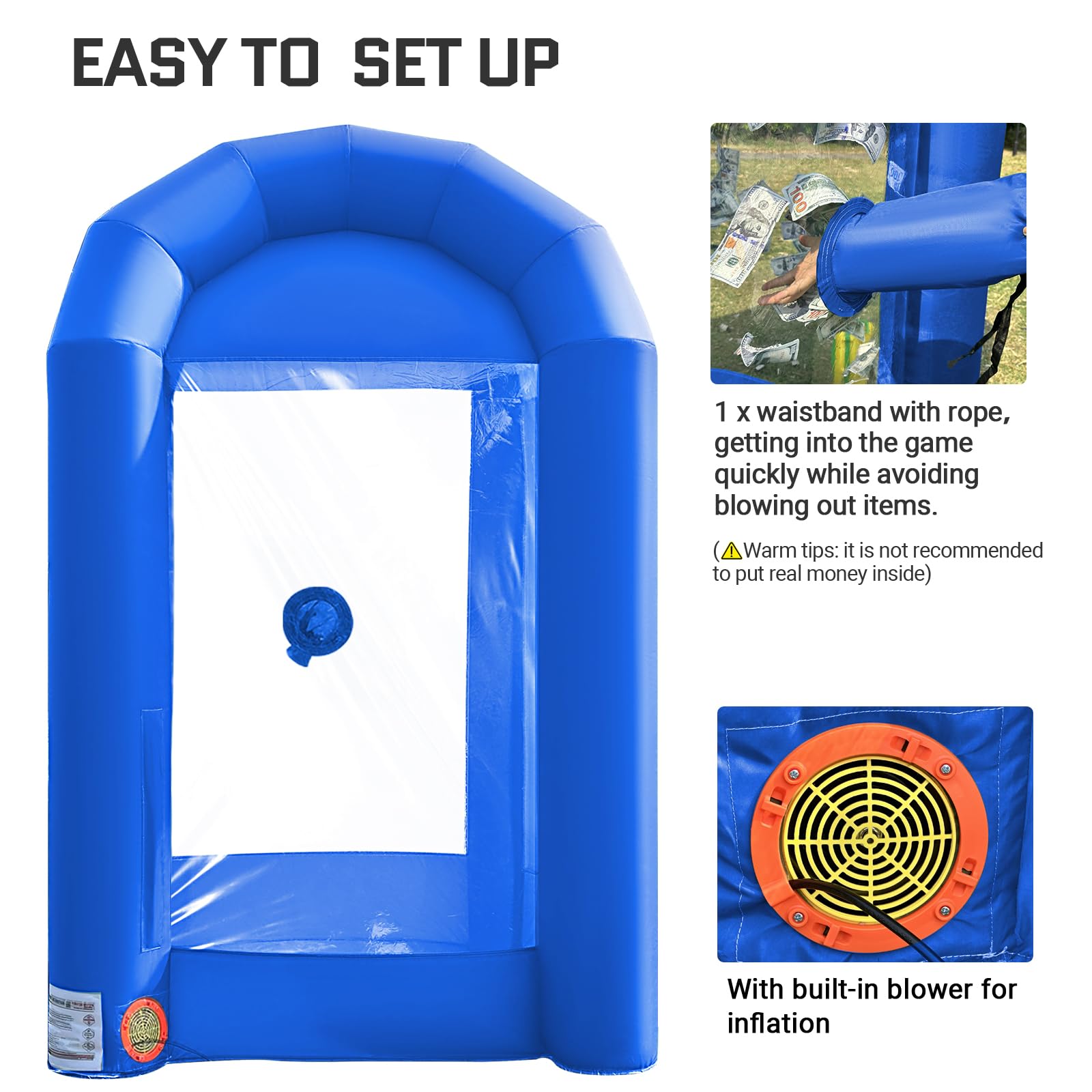 Inflatable Cash Cube Booth 5.2x5.2x8.2FT – Money Grab Machine with Blowers for Parties, Promotions & Events