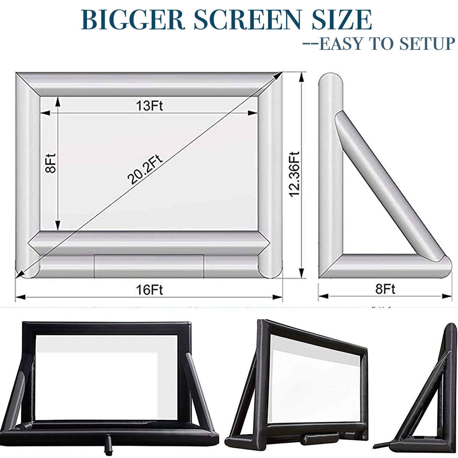 Sewinfla 20Ft Inflatable Movie Screen - Front and Rear Projection - Blow Up Outdoor and Indoor Projector Screen for Party, Easy to Set Up