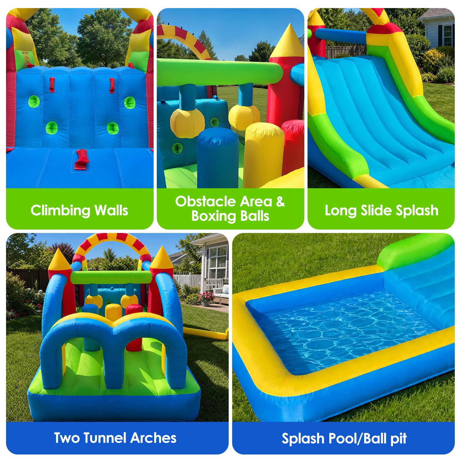 Inflatable Obstacle Course 24Ft for Kids – Bounce House with Tunnel, Climbing Wall, Slide & Jumping Area