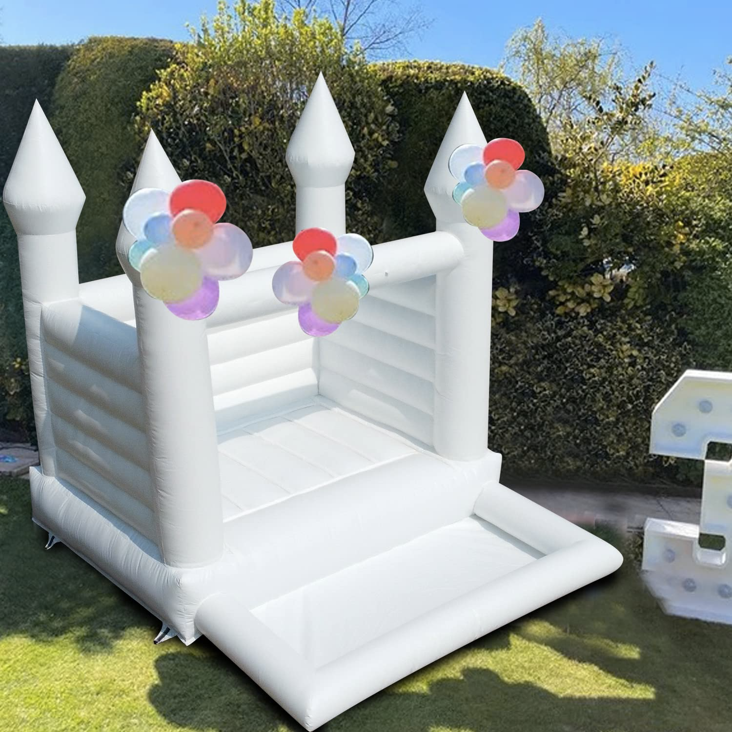 WARSUN Inflatable White Bounce House 12x10x10FT / 3.5x3x3m with Ball Pool&Blower All PVC Inflatable Jumper Bouncy Castle More Durable Bounce House Castle for Kids Birthday Wedding Party Business Photography