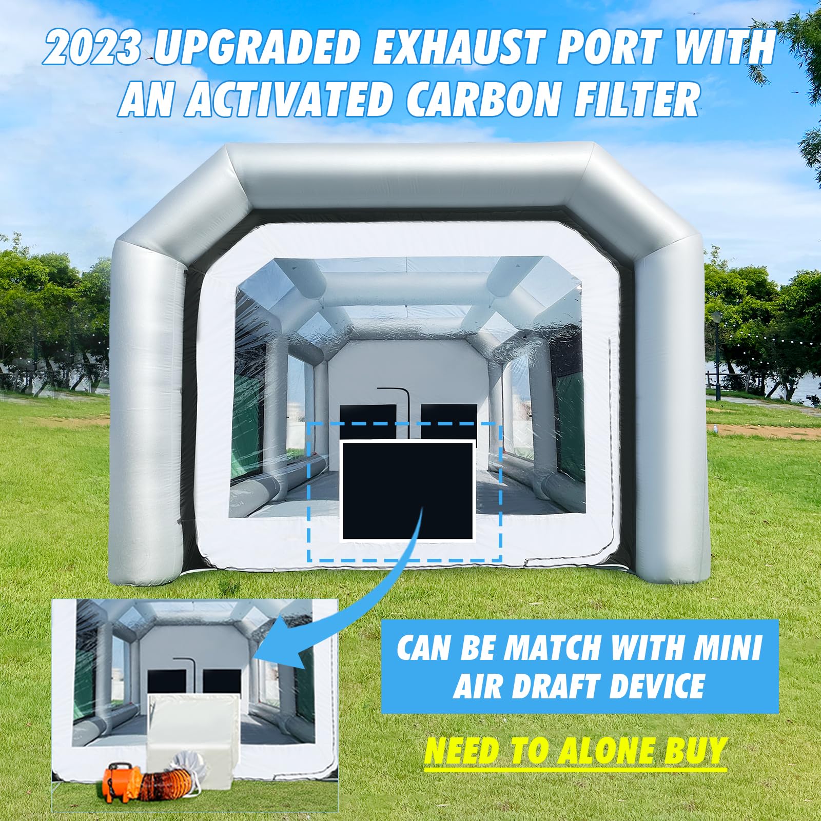 WARSUN Inflatable Paint Booth 20x11.5x9Ft with Double & Oversized Air Filters System Inflatable Spray Booth with 2 Blowers(550W+480W) Portable Spray Paint Booth Tent for Auto Parts