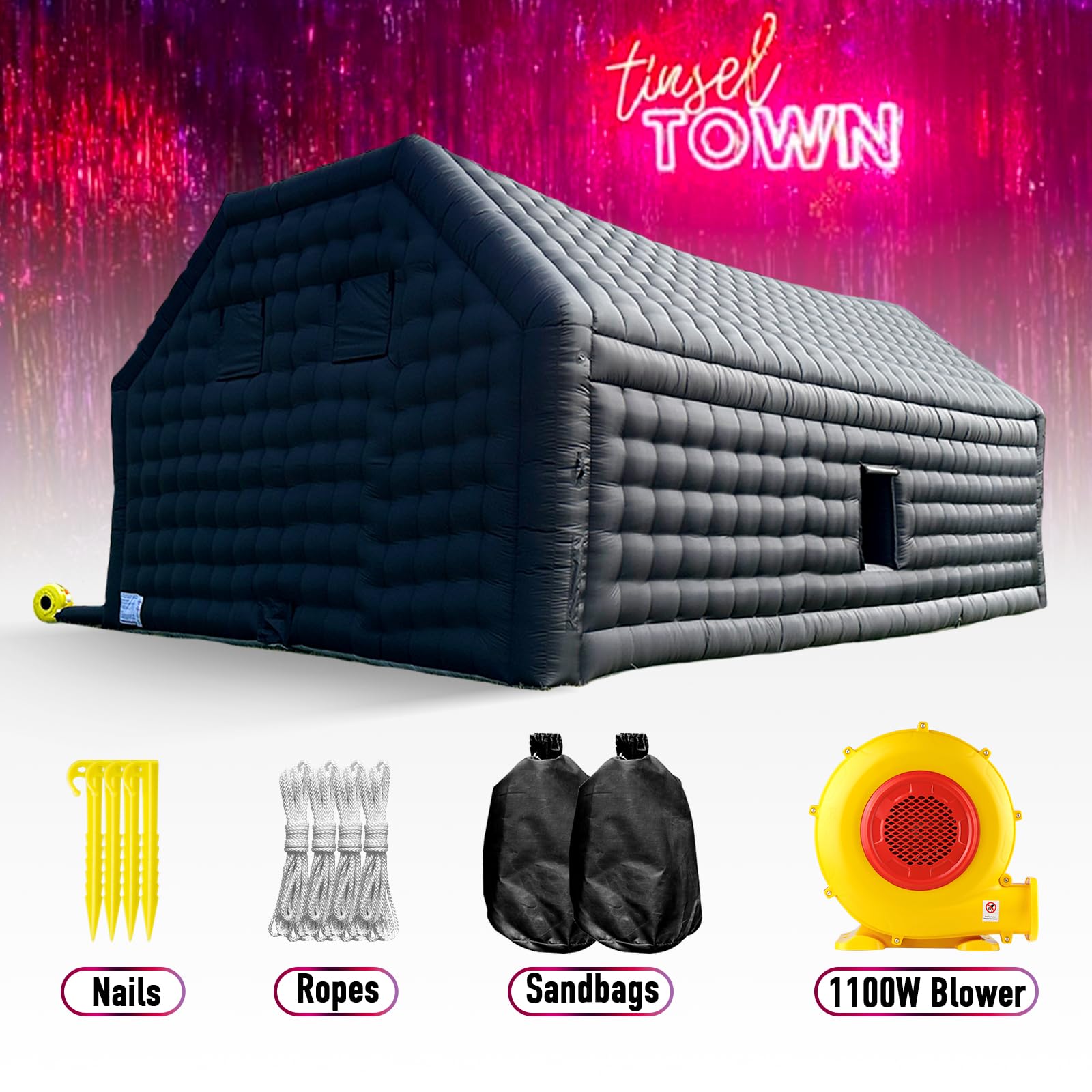 Outdoor Large 30 x 20 x 13 ft Black Inflatable Night Club  Disco Cube Gazebo Event House Portable Inflatable Party Tent for Parties, Shows, Events, and Commercial Use