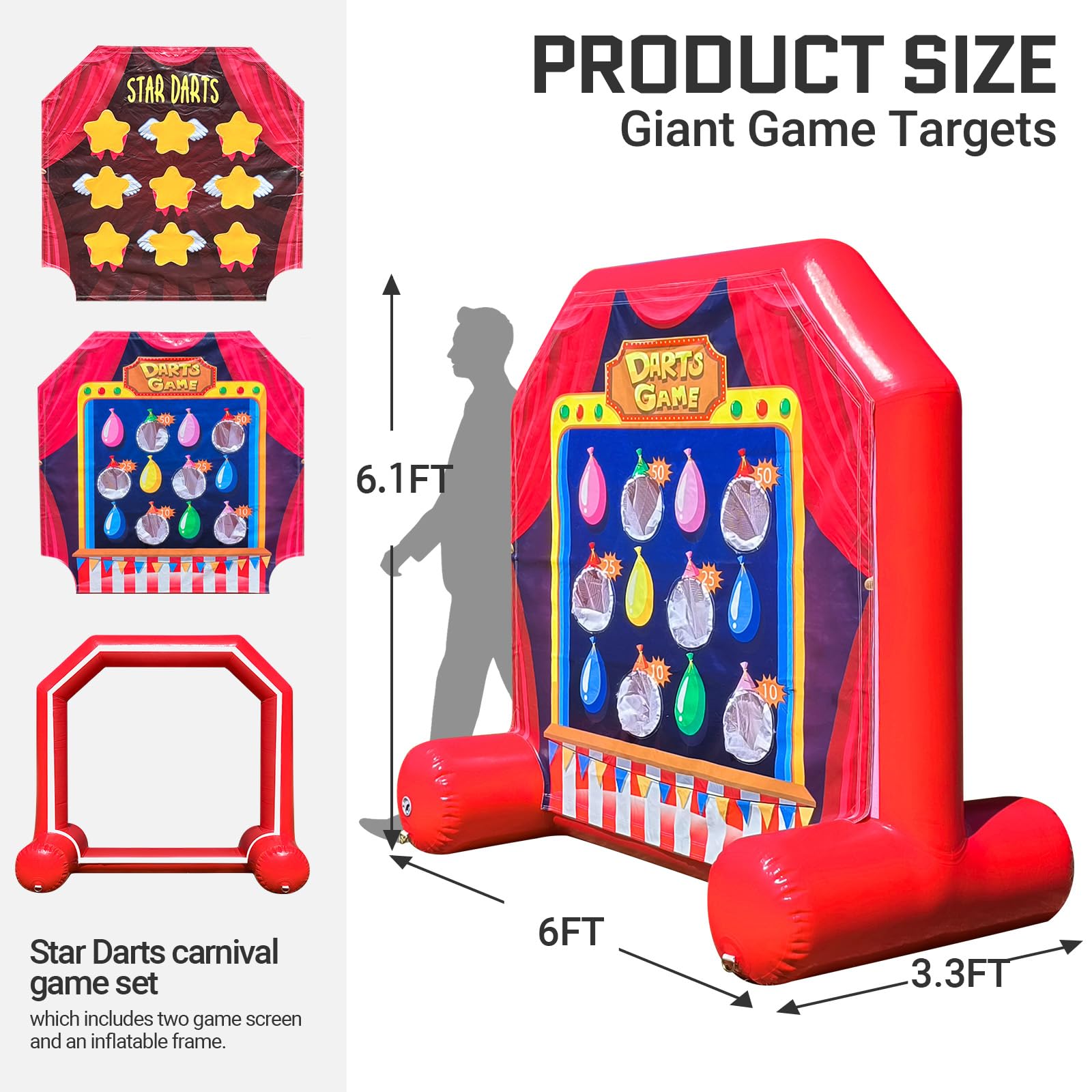 2-in-1 Inflatable Carnival Game with Scoring Toss & Tic Tac Toe 6Ft– Dual Interactive Party Game