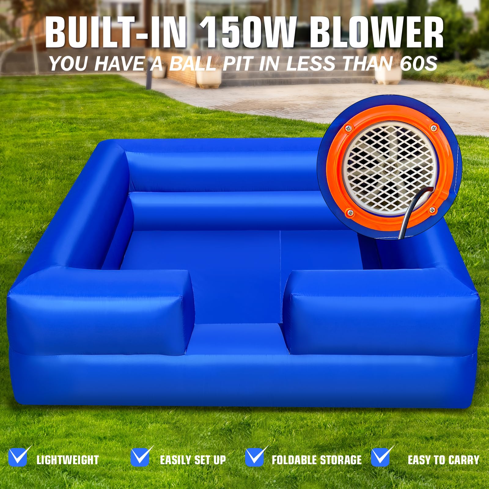 WARSUN 10'x10' Inflatable Foam Pit for Foam Parties - Blue/Orange Foam Pool for Fun Events