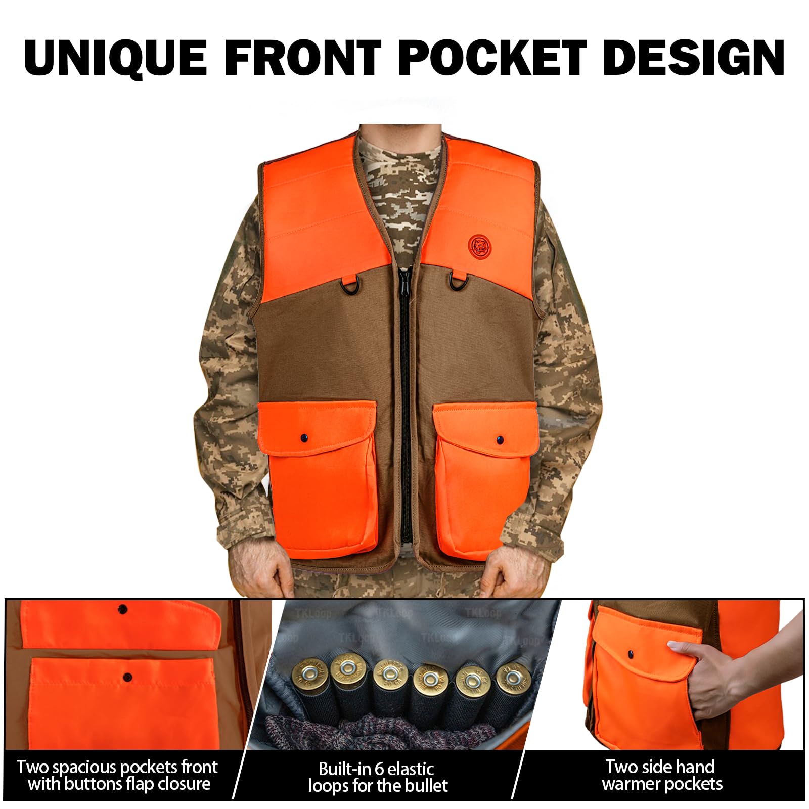 Upland Hunting Vest with Multi Pockets Orange/Brown