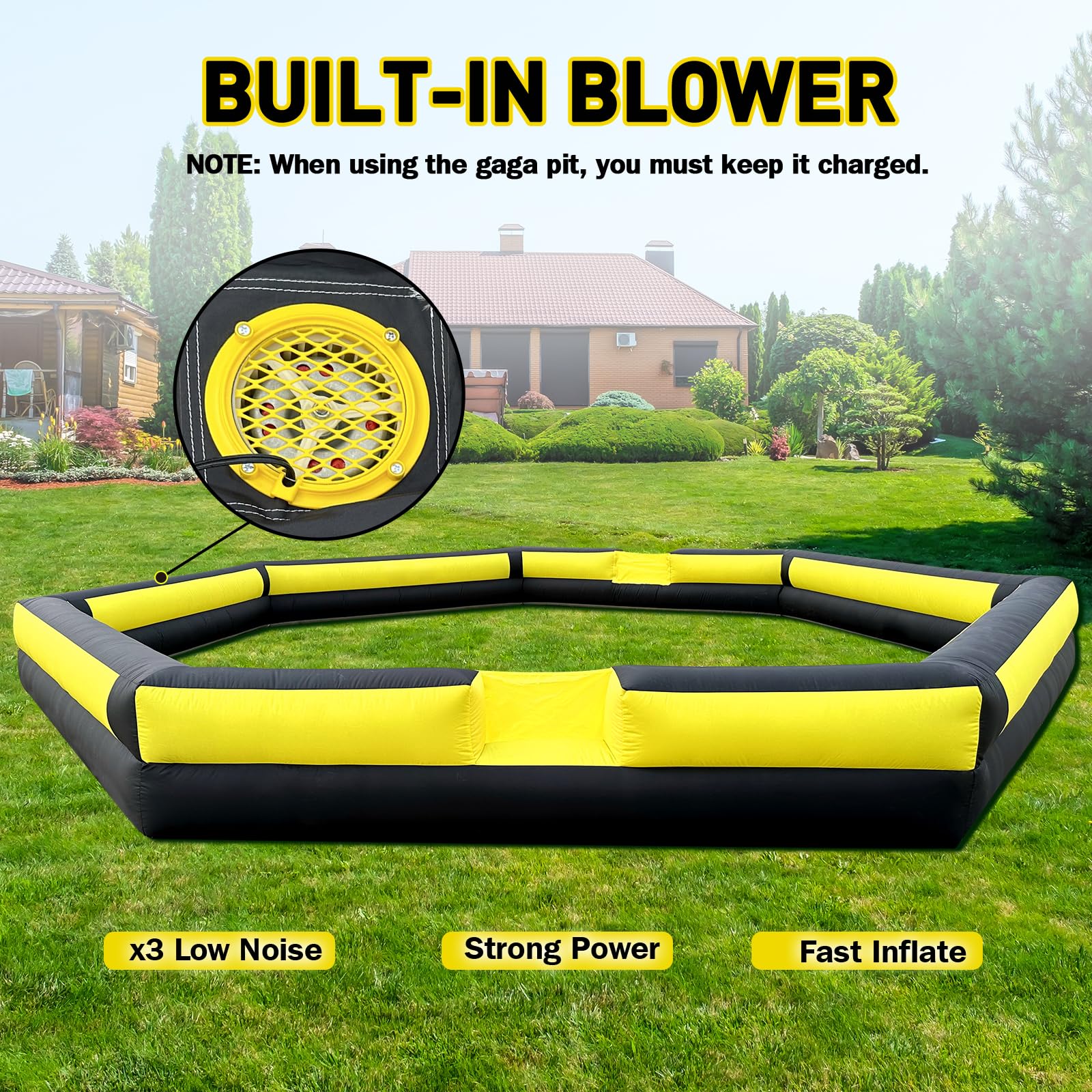 WARSUN 26Ft Inflatable Gaga Ball Pit with High-Power Blower – Durable, Easy Setup for Outdoor & Indoor Play, Ideal for Schools, Families & Parties