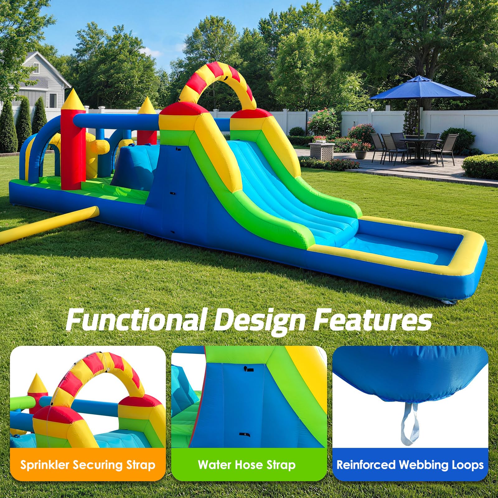 Inflatable Obstacle Course 24Ft for Kids – Bounce House with Tunnel, Climbing Wall, Slide & Jumping Area