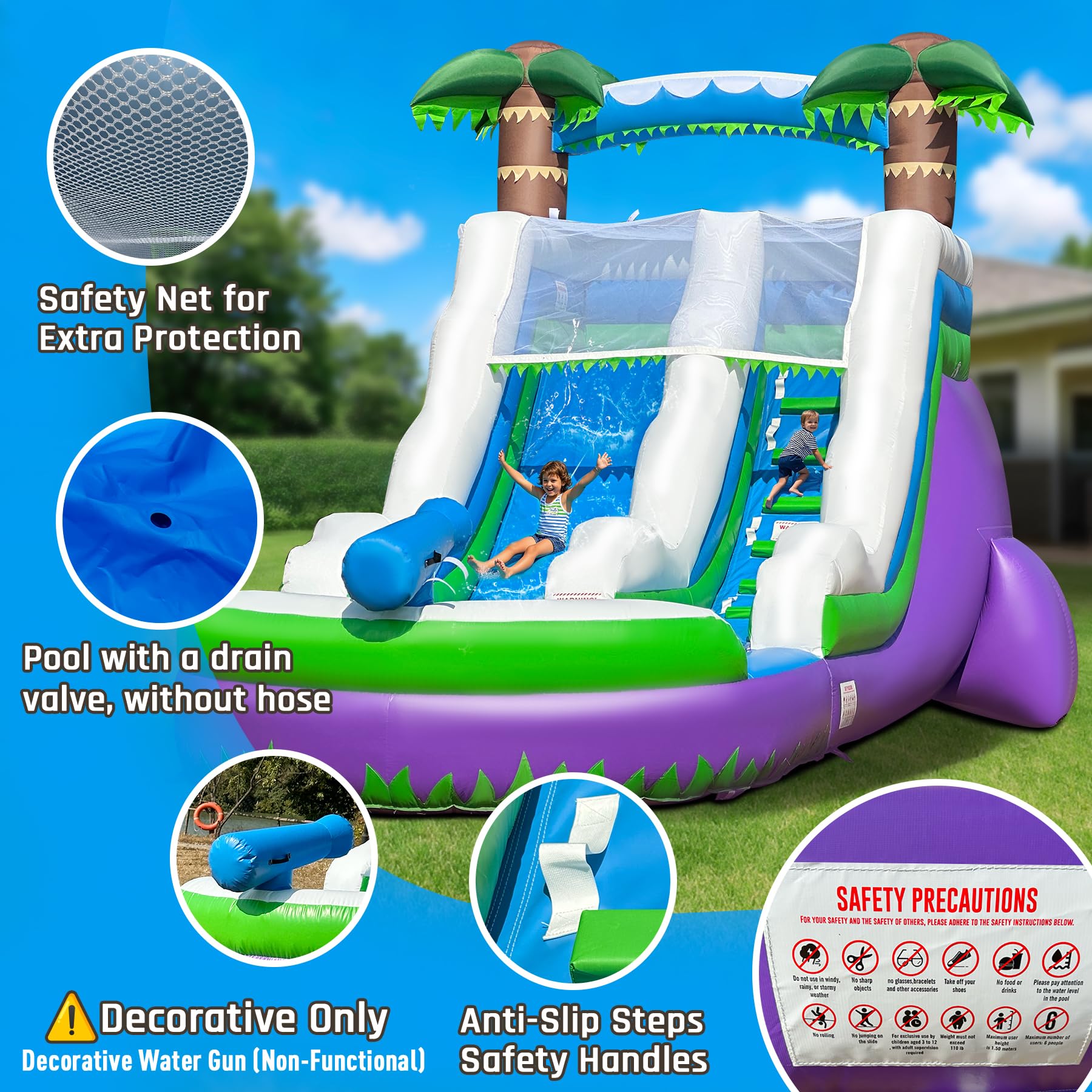 Inflatable Water Slide 23Ft with Pool, Wet/Dry Use
