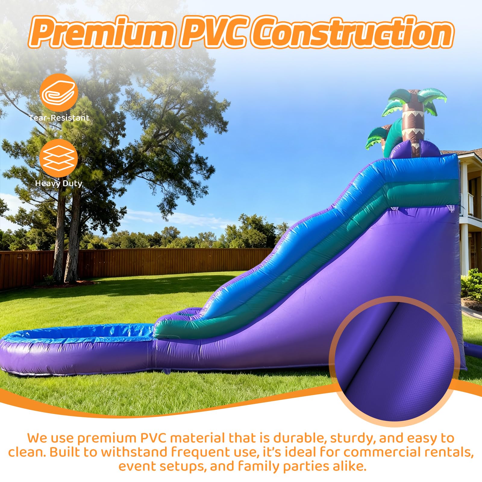 Inflatable Water Slide Purple Commercial Grade PVC with Detachable Slide Climbing Ladder and Pool, Giant Inflatable Wet Dry Use