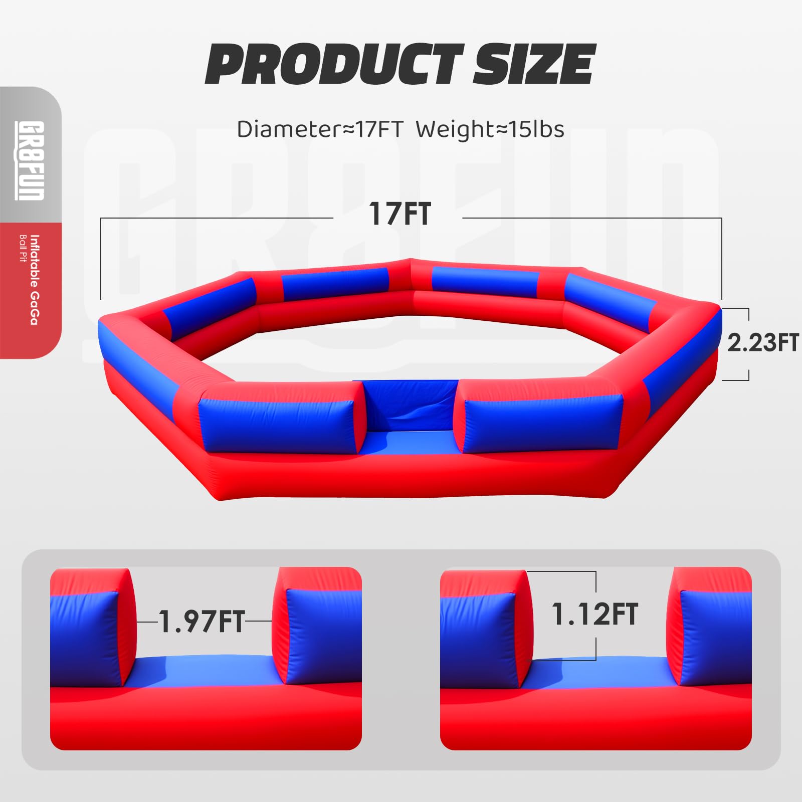 Inflatable Gaga Ball Pit 17FT with Built-in Blower, Portable Large Gaga Ball Pit for Indoor & Outdoor Activities