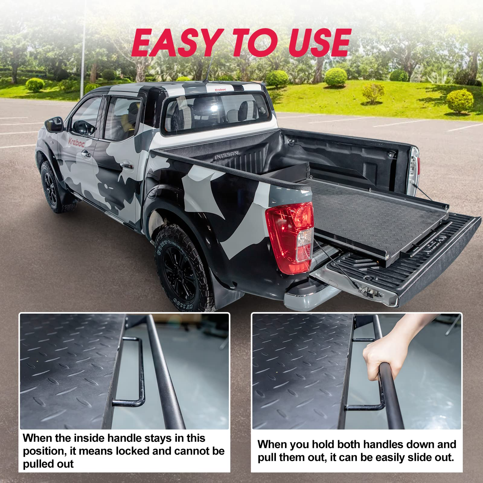 Kreboc Metal Base Truck Bed Slide(51''X39'') Heavy Duty Cargo Slide Out Tray, 100% Extension, 1100lbs Load Capacity (Black)