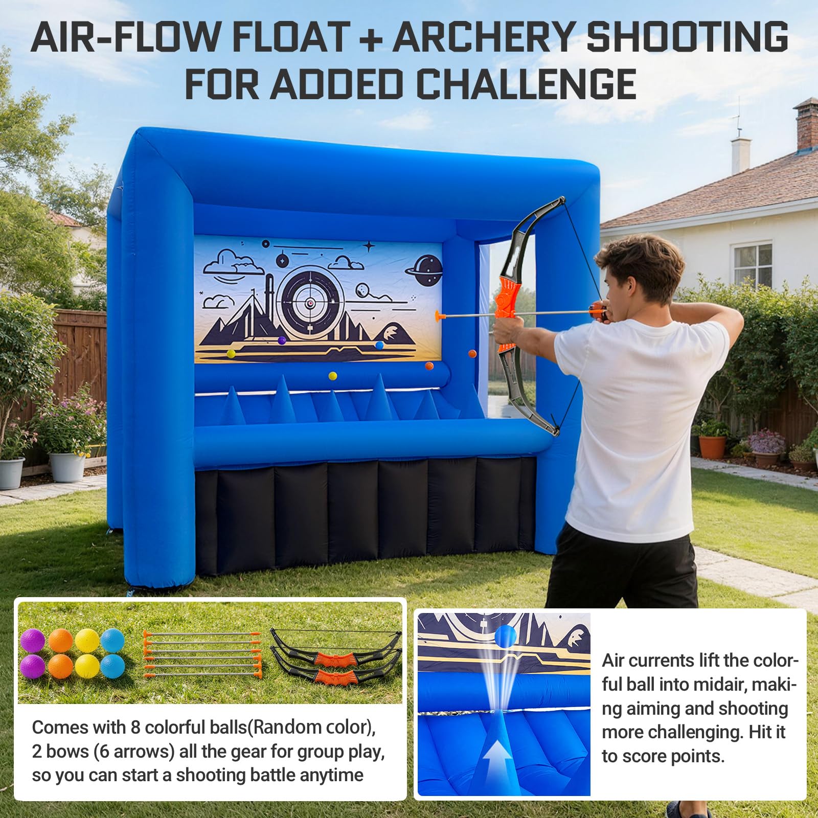 Inflatable Archery Target 10x6x8Ft - Floating Ball Shooting Interactive Games with 2 Longbows
