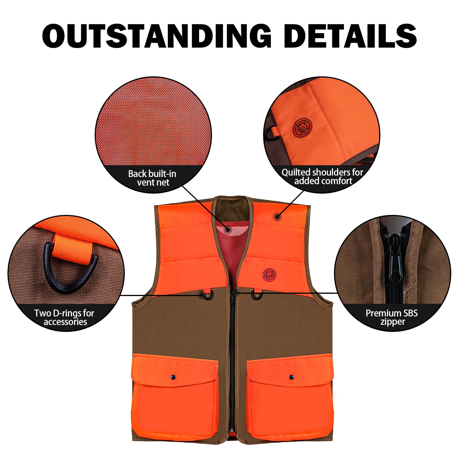 Upland Hunting Vest with Multi Pockets Orange/Brown
