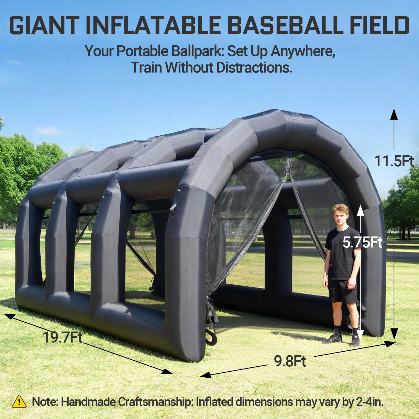 Inflatable Baseball Batting Cage Tennis Tent 20x10x11.5ft with Blower, Inflatable Baseball Field Softball Batting & Pitching Cage