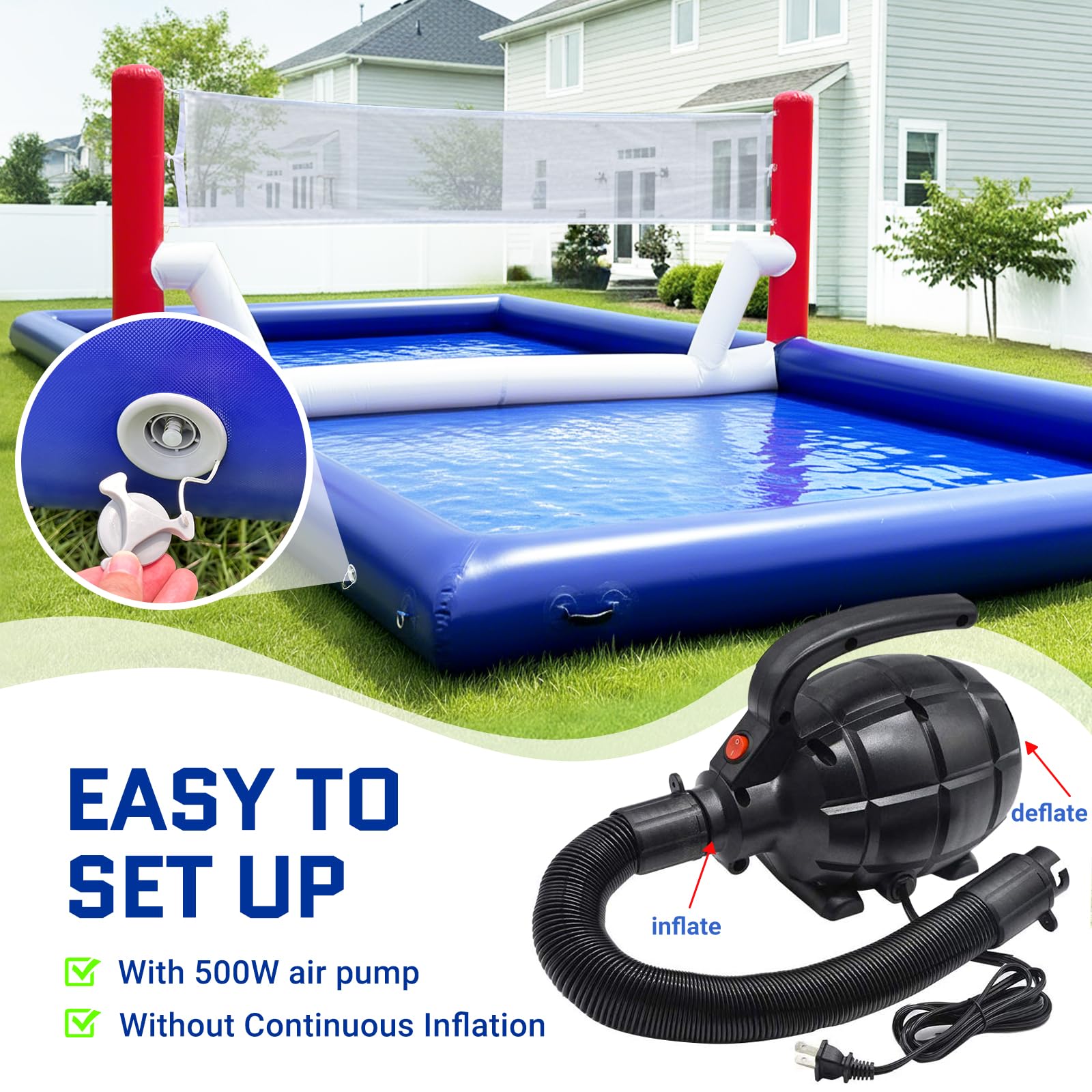 Inflatable Volleyball Court 30Ft with Air Pump & Volleyball, Commercial Grade PVC Volleyball Pool Field