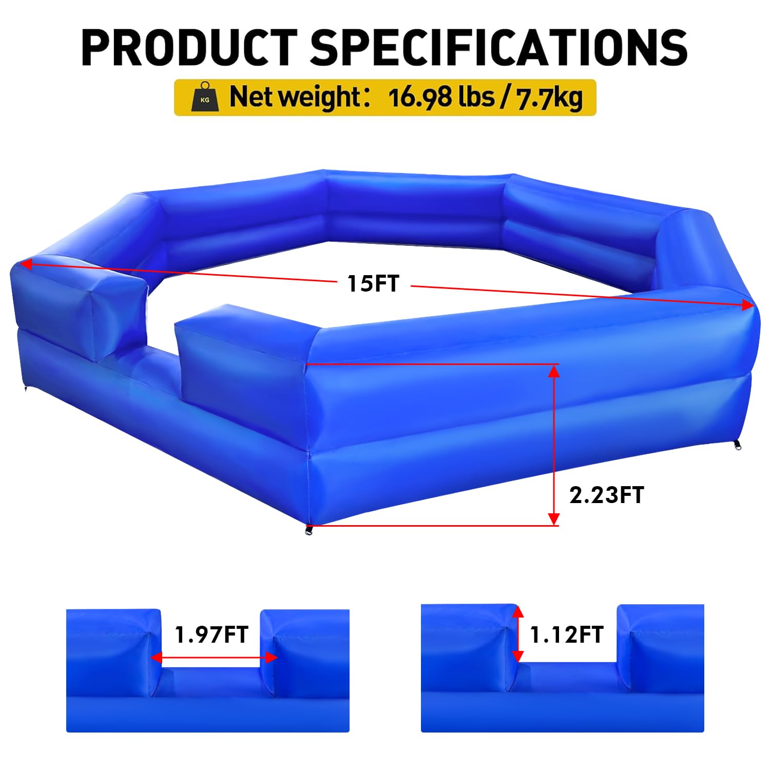 Inflatable Gaga Ball Pit 15Ft with Blower Portable Ball Court for Indoor Outdoor Family Activities