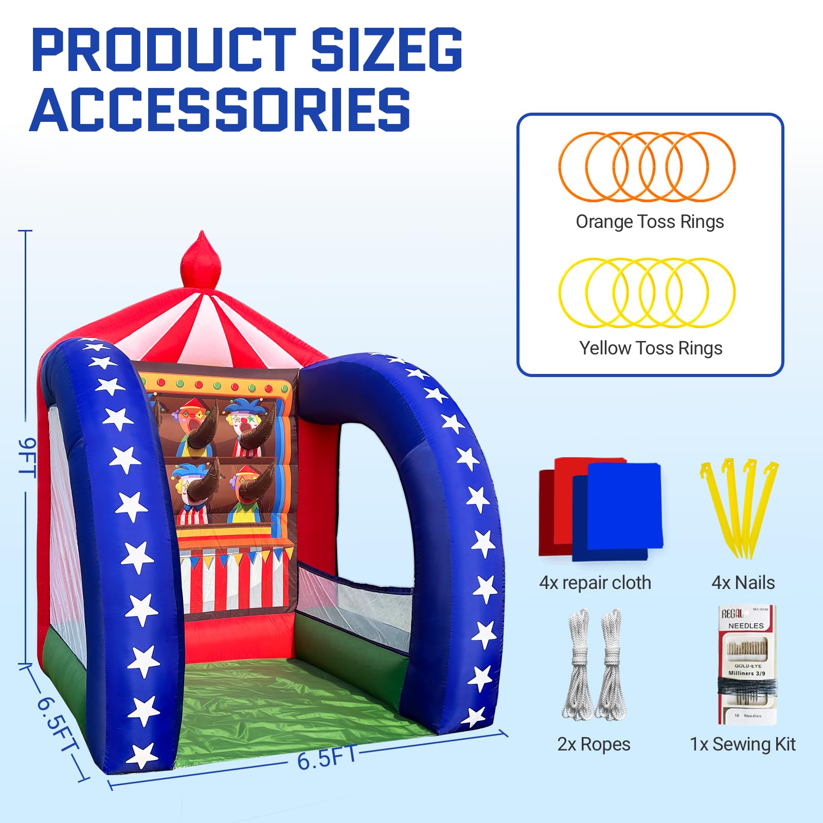 Inflatable Ring Toss Game 6.5x6.5x9FT with Rings and Blower for Carnival Parties and Events