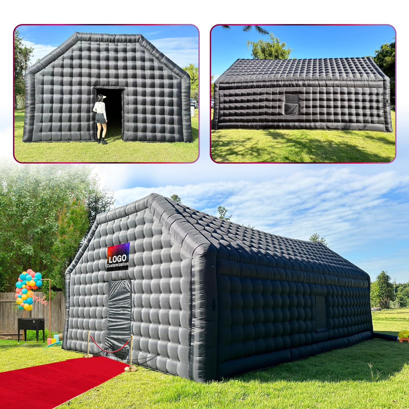 Outdoor Large 30 x 20 x 13 ft Black Inflatable Night Club  Disco Cube Gazebo Event House Portable Inflatable Party Tent for Parties, Shows, Events, and Commercial Use