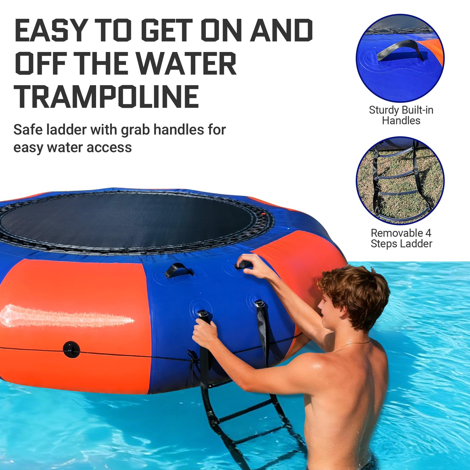 Inflatable Water Trampoline 10Ft Recreational Water Bouncer with Rope Ladder for Lake, Pools