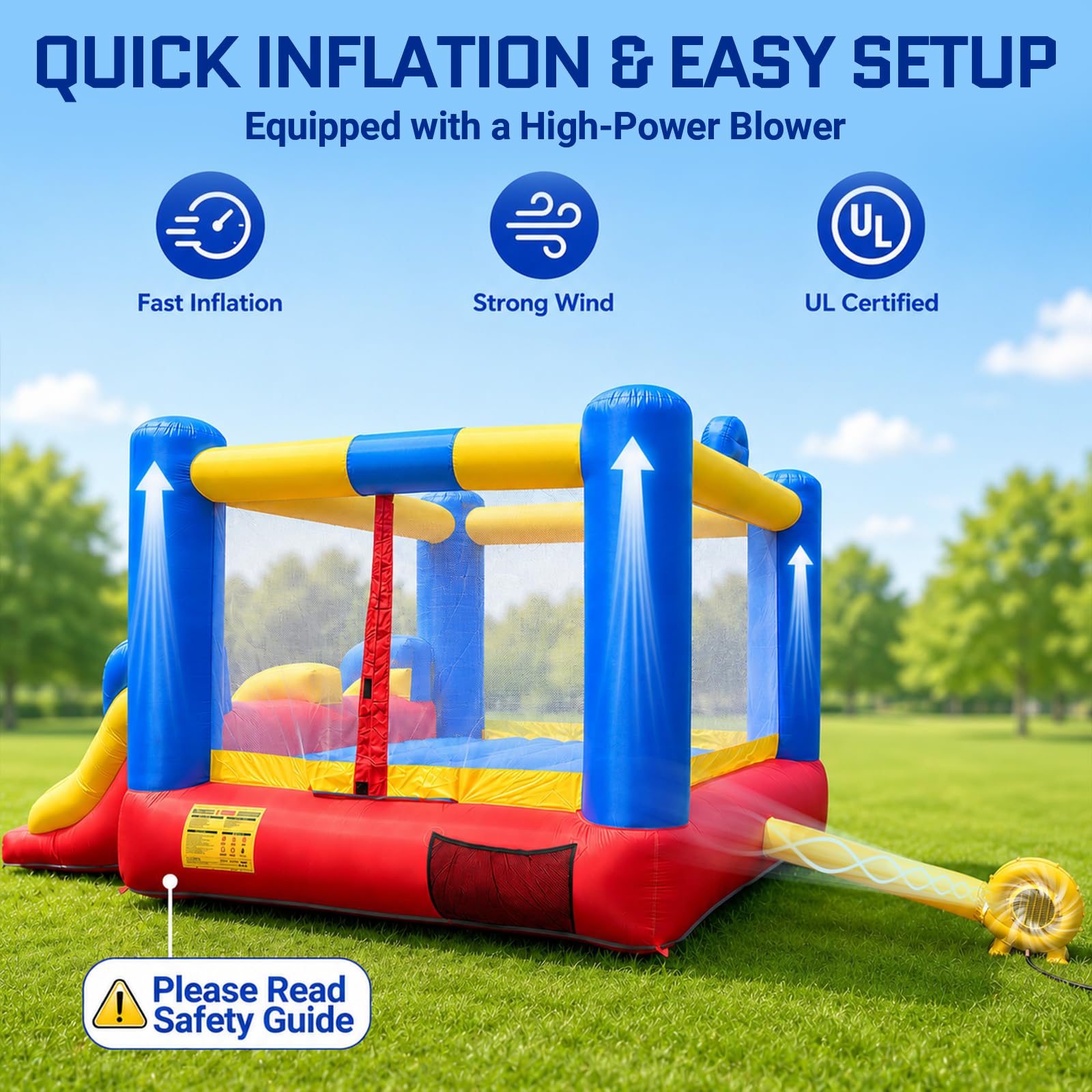 Inflatable Bounce House 12x9Ft with Double Slides & Basketball Hoop for Indoor Outdoor Family Backyard Parties