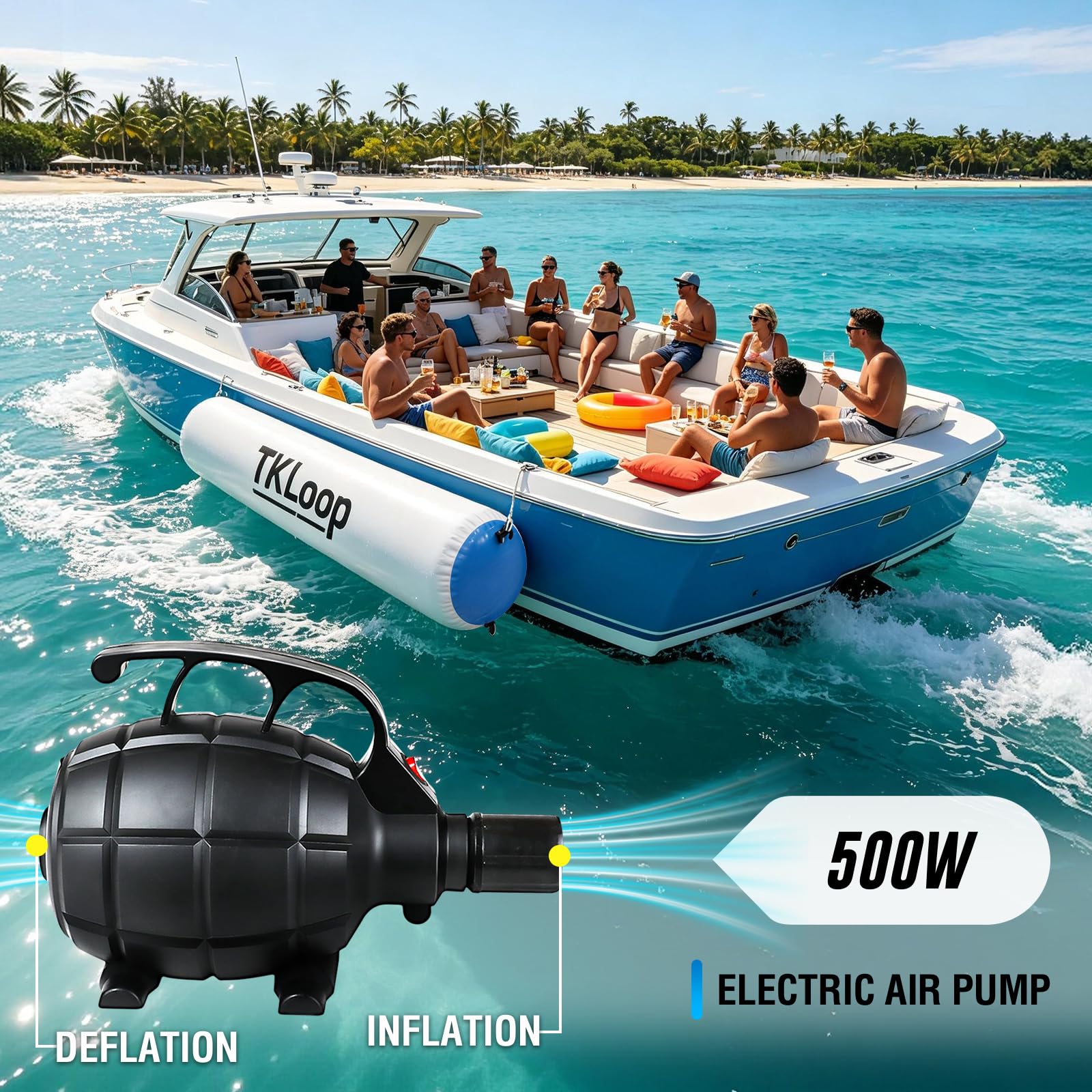 Inflatable Boat Fender Dock Bumper with Electric Pump – Marine-Grade PVC Protection for Pontoon Boats, Yachts & Fishing Boats