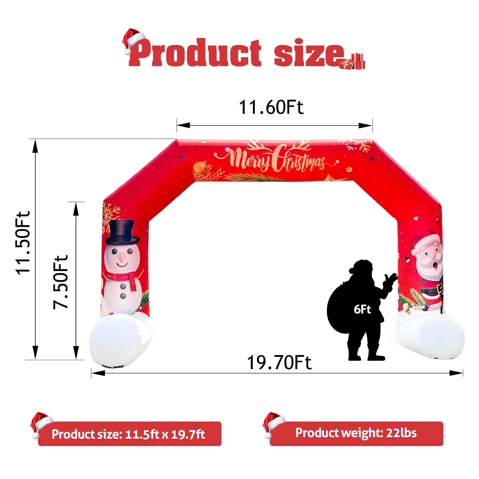 20FT Red Christmas Inflatable Archway with Blower – Perfect for Holiday Events