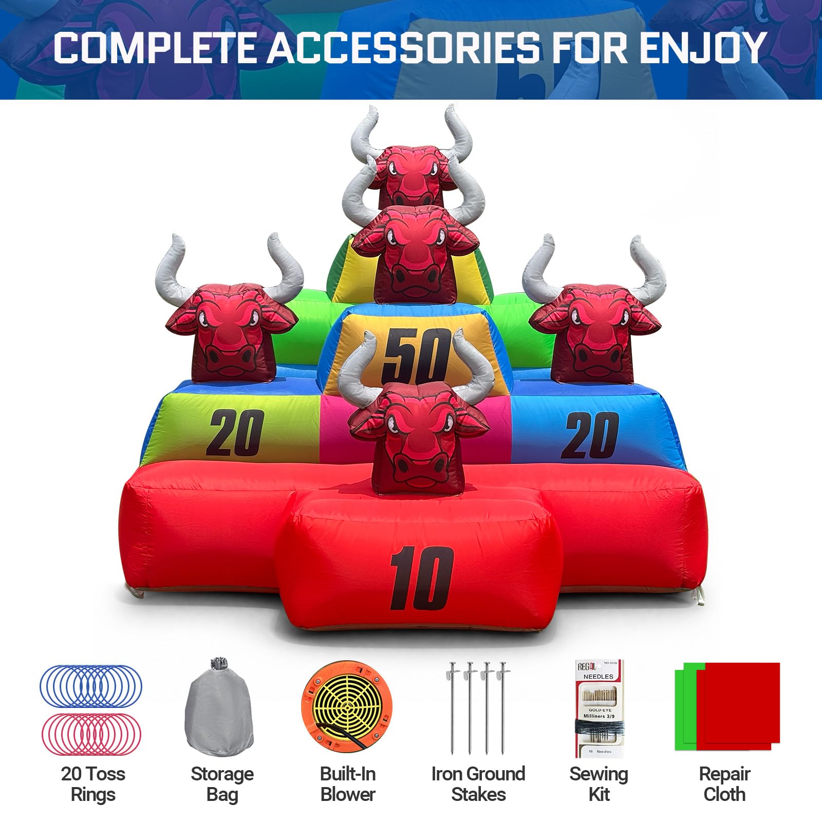 Inflatable Bull Horn Ring Toss Game with Scoring Targets – Interactive Carnival Game for Events & Parties