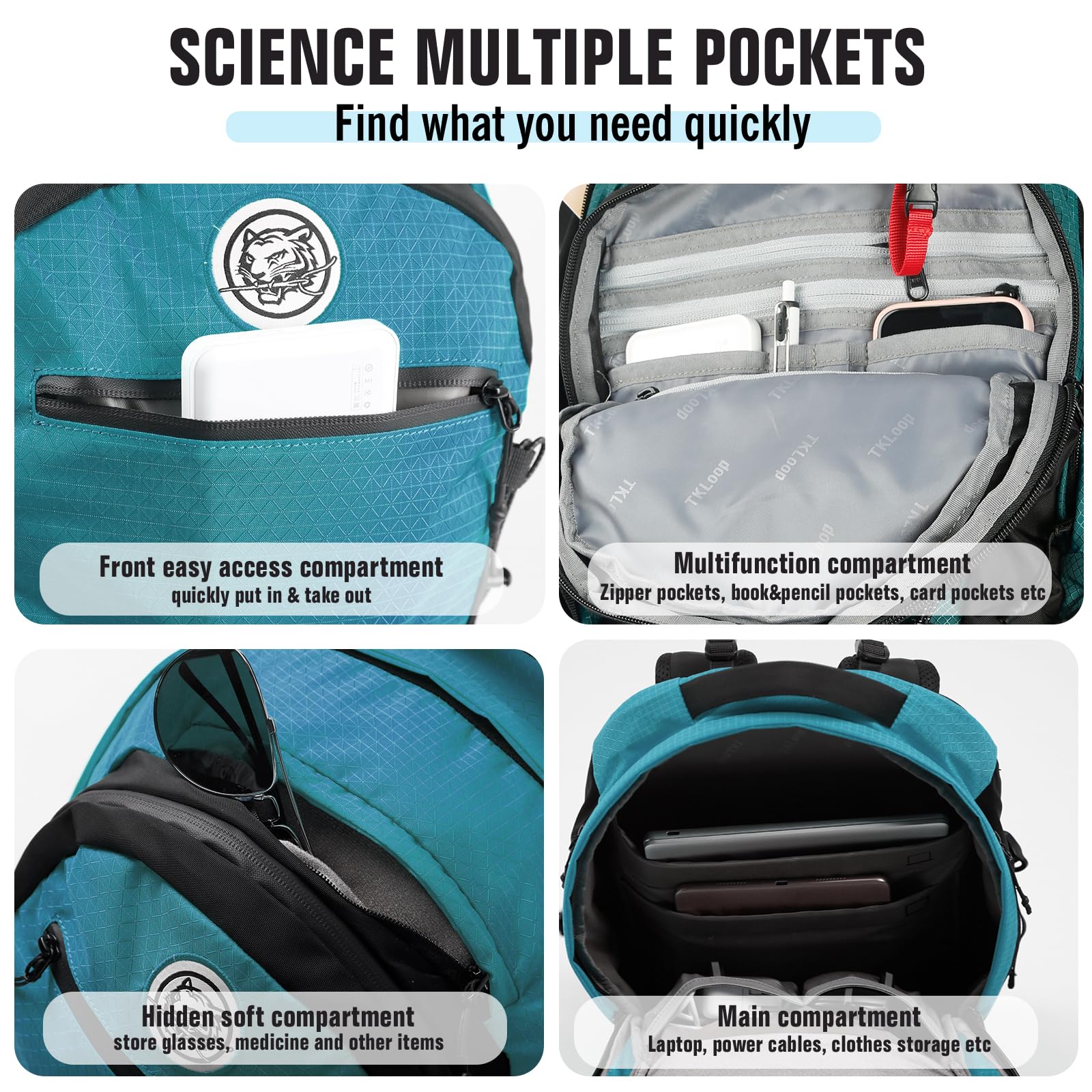 24L Travel Backpack with 17 Inch Laptop Sleeve Waterproof Daypack