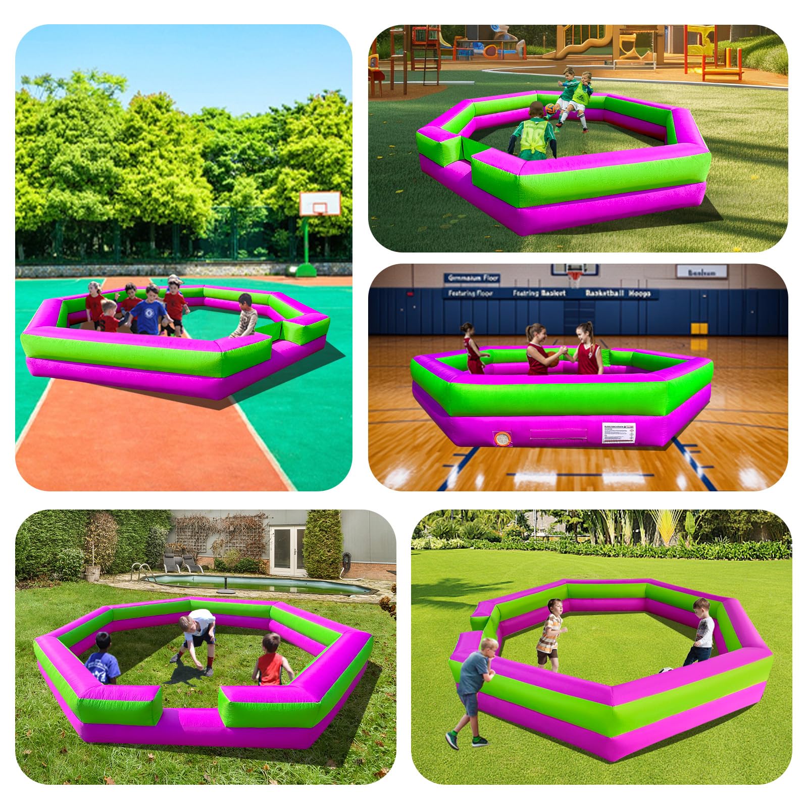 WARSUN Portable 15ft Inflatable Gaga Ball Pit Inflatable Gaga ball Court- Purple & Green