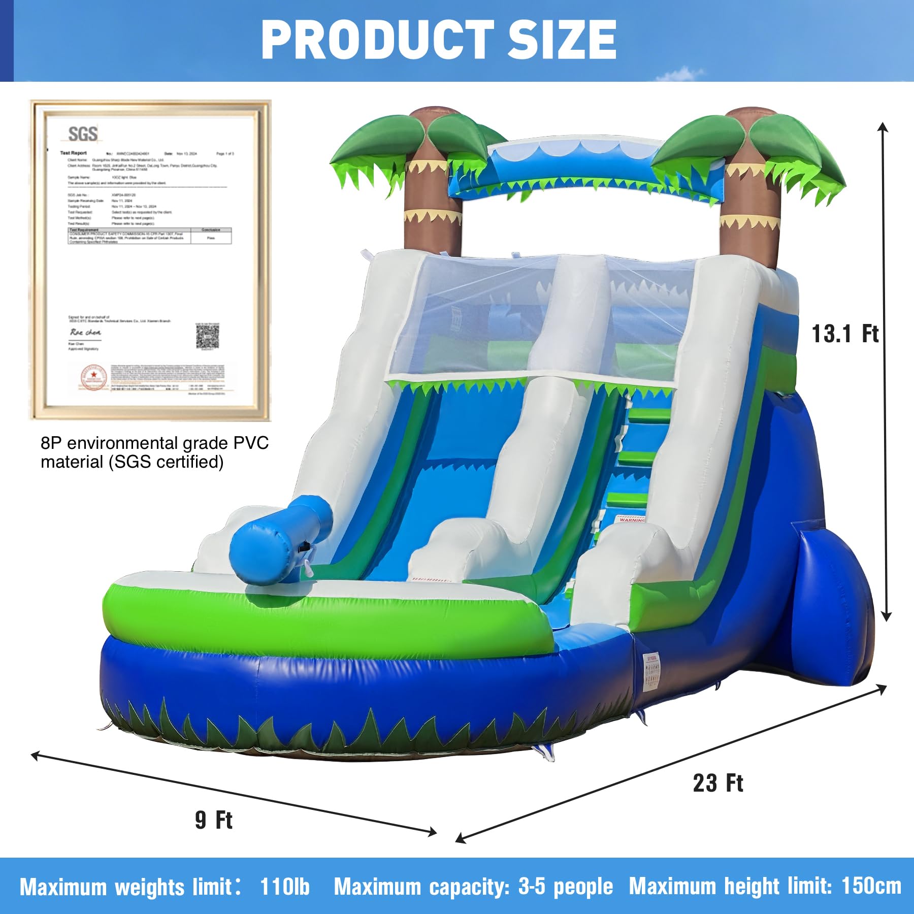Inflatable Water Slide 23Ft with Pool, Wet/Dry Use