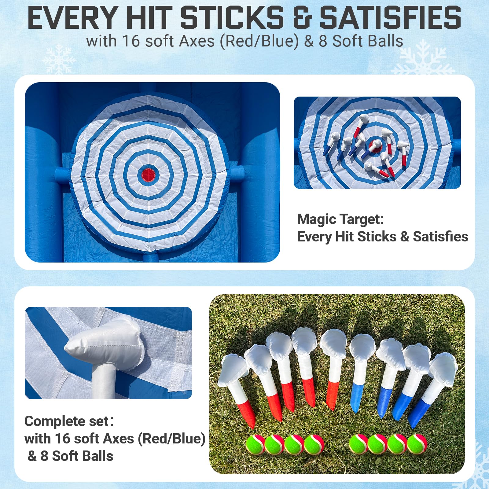 Inflatable Axe Throwing Game Inflatable Ice Snow Axe Target Board 14x9x11Ft with 16 Axes & 8 Balls