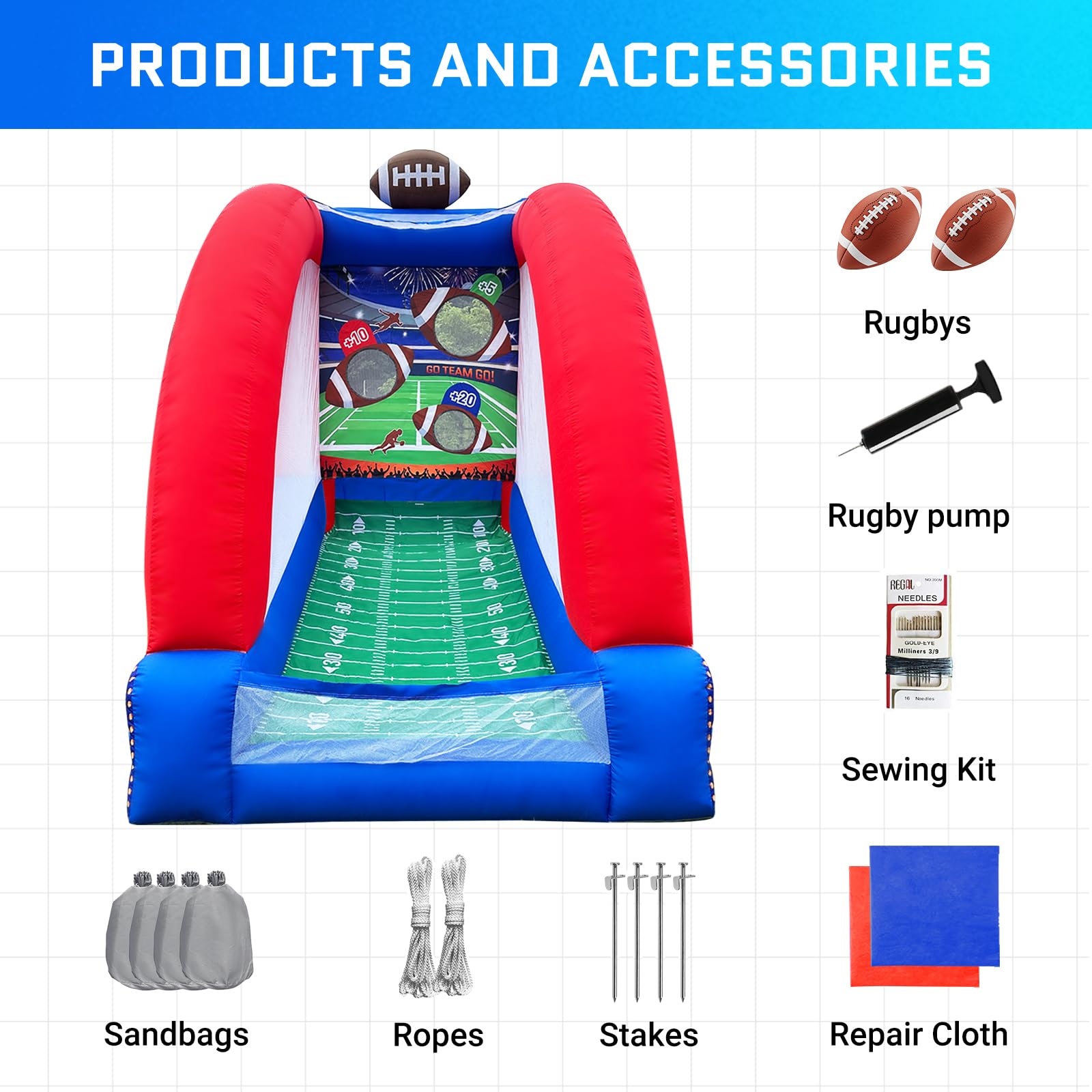 Inflatable Football Toss Game with 2 Balls Inflatable Interactive Carnival Games