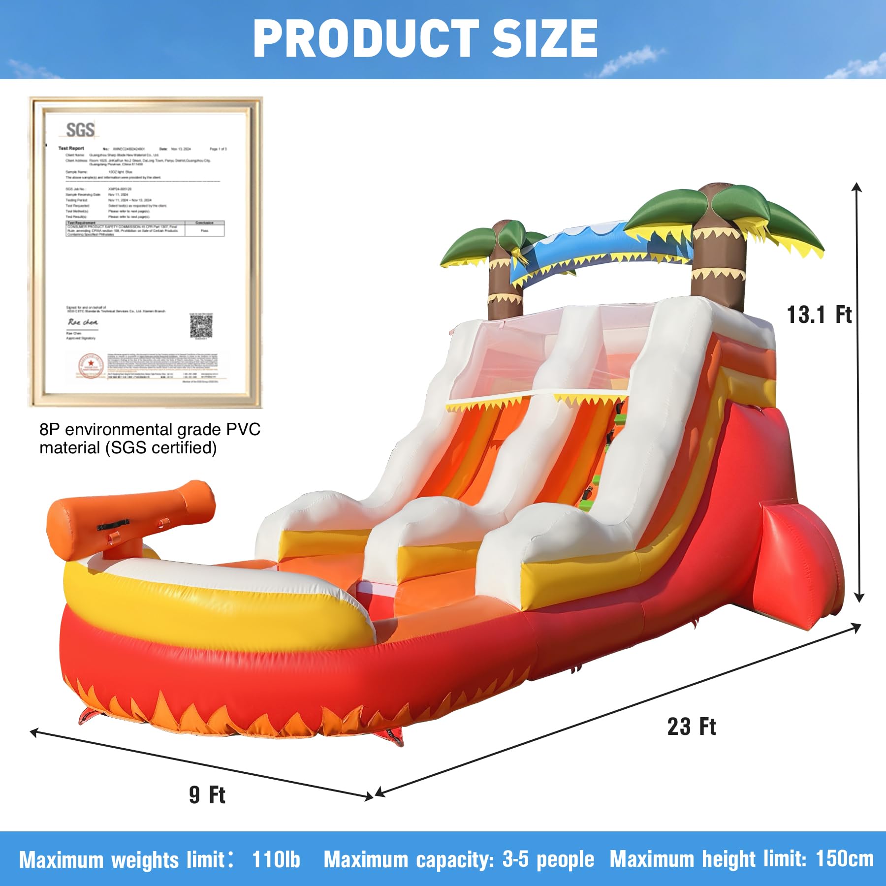 Inflatable Water Slide 23Ft with Pool, Wet/Dry Use