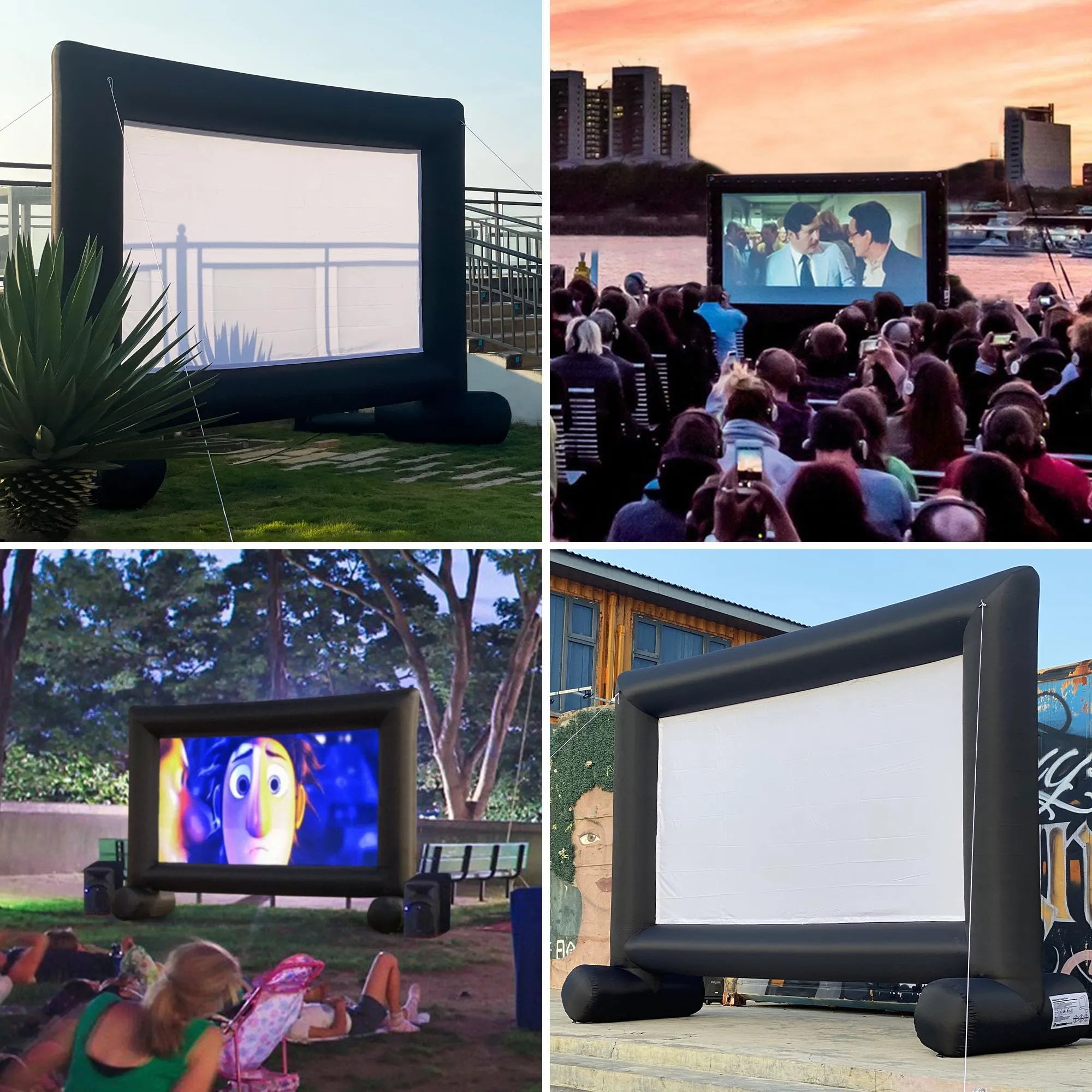 14Ft Inflatable Movie Projector Screen with Built-in Fan Supports Front and Rear Projection for Events