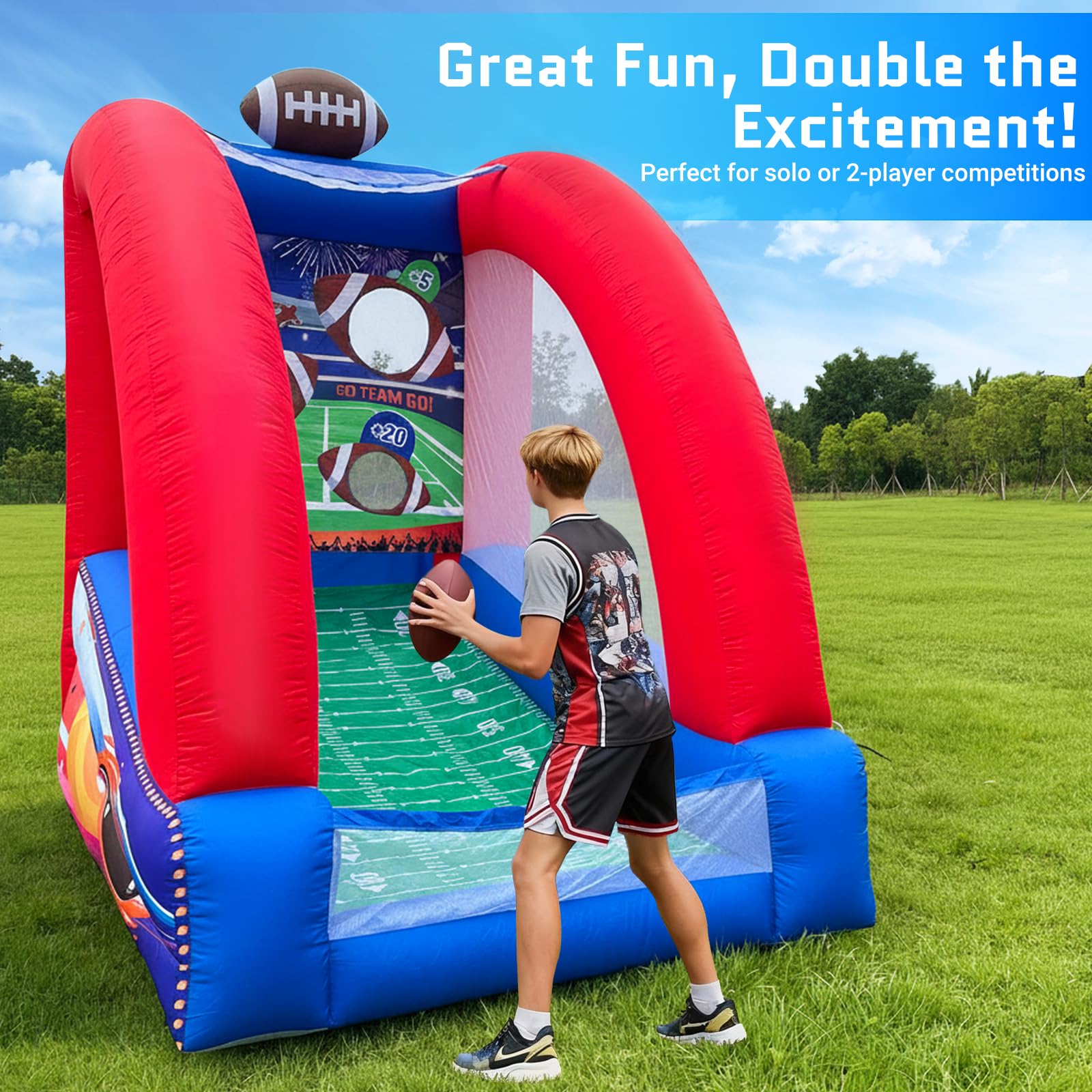 Inflatable Football Toss Game with 2 Balls Inflatable Interactive Carnival Games